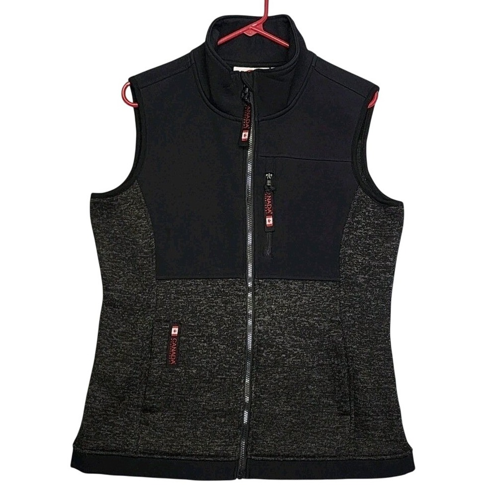 Canada Weathergear Vest Women Small Black Heather Gray Full Zip Outdoor Layering